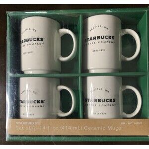 Starbucks Coffee Company 14 OZ Ceramic Mugs Gift Set Stackable 4 Pack Rare Set